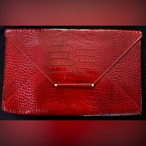 Abas Red Patent Leather Crocodile Embossed Clutch NEW with dust bag